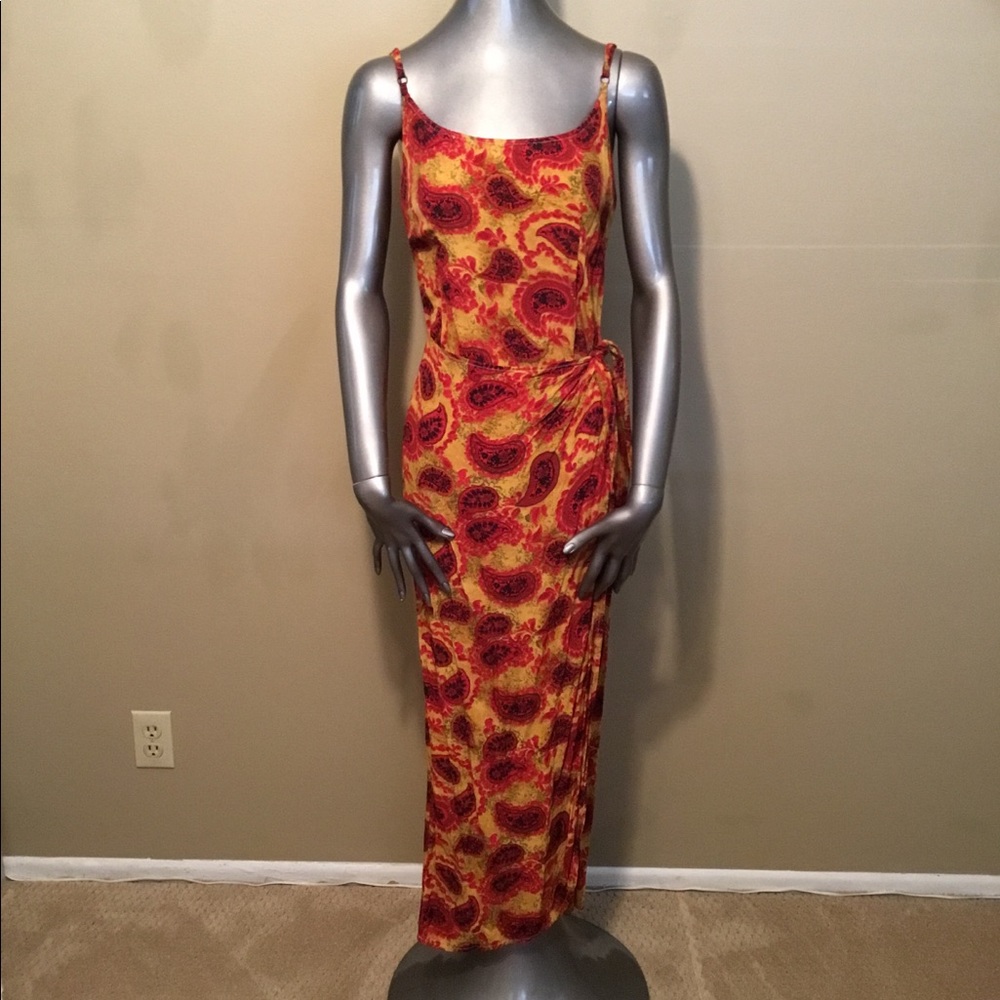 Vintage Tempted red/gold paisley maxi wrap dress